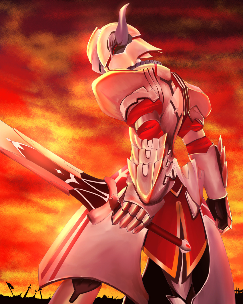 absurdres armor clarent fate/apocrypha fate_(series) helmet highres holding holding_weapon mordred_(fate) mordred_(fate)_(all) mukade_(siieregannsu) solo sword weapon