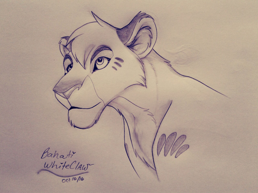 bahati_whiteclaw feline female flower flower_in_hair headshot jazzlioness lion mammal monochrome plant sketch solo traditional_media_(artwork)