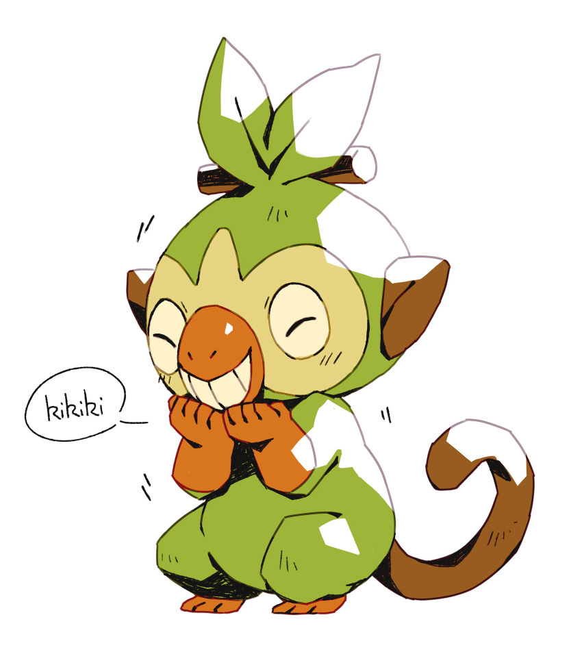 bluekomadori grookey laugh mammal nintendo pok&eacute;mon pok&eacute;mon_(species) primate simple_background solo text video_games white_background