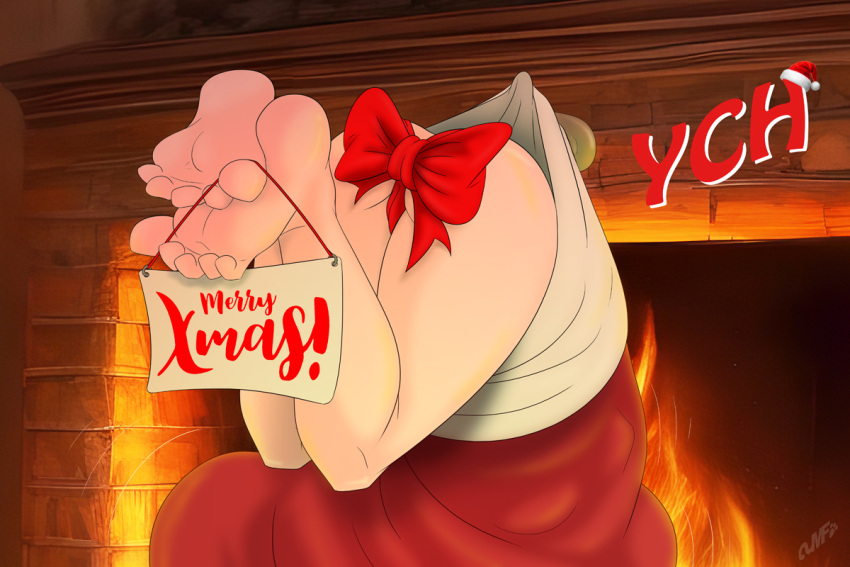 butt christmas clothing fan_character feet female fireplace footwear gift holidays miniferu nude socks ych your_character_here