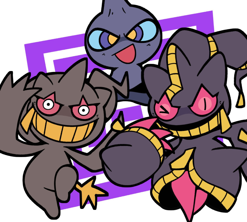 banette claws creepy_eyes doll ghost halloween highres living_plush mega_banette mega_pokemon open_mouth pokemon pokemon_(creature) shuppet smile teruterubouzu tombstoneparty x_fingers yellow_teeth