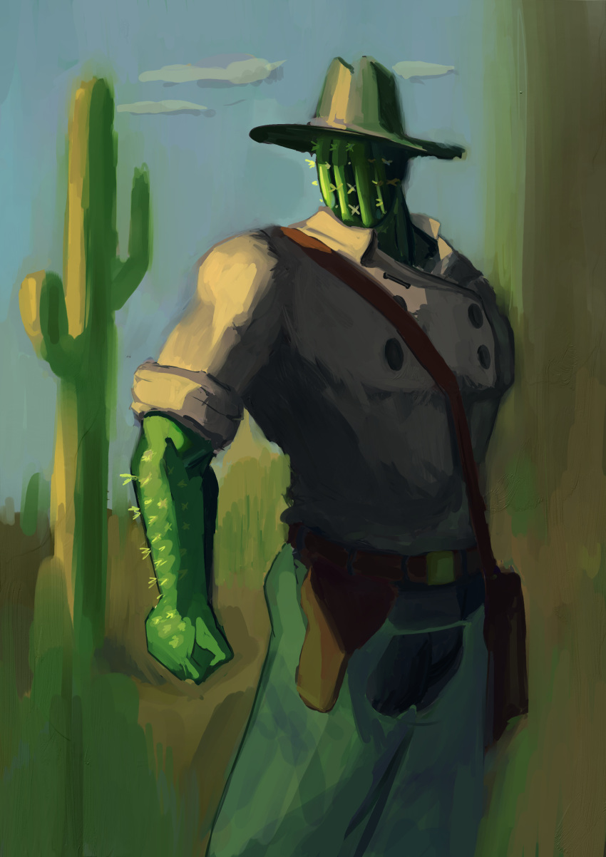 absurd_res biceps cactus cactus_humanoid clothing cowboy cowboy_hat hat headgear headwear hi_res humanoid male muscular muscular_male plant sancho_tem shirt solo topwear