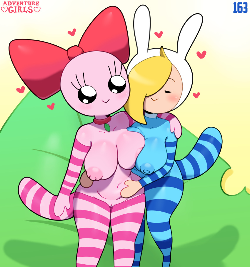 &lt;3 2021 adventure_time anthro areola arthropod big_areola big_breasts blonde_hair blue_body blue_skin blue_stripes bow_(feature) breast_squish breasts breasts_frottage cartoon_network caterpillar clothing collar curvy_figure detailed_background digital_drawing_(artwork) digital_media_(artwork) duo erin_(adventure_time) eyelashes female female/female fionna_the_human genitals hair hair_over_eye hat headgear headwear hi_res human insect larva leaf long_tail magenta_body magenta_skin magenta_stripes mammal mitten_hands multicolored_body multicolored_skin navel nipples nude one_eye_obstructed pink_body pink_skin pussy smile somescrub squish striped_body striped_skin stripes tail thick_thighs two_tone_body two_tone_skin voluptuous wide_hips
