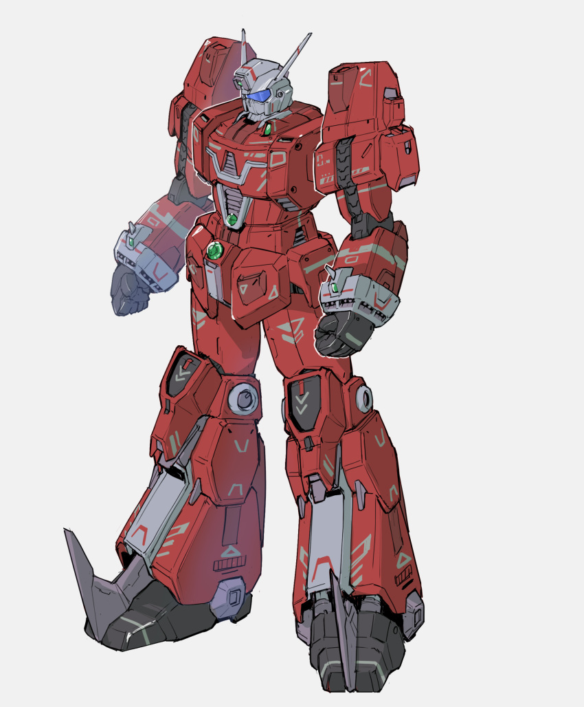 absurdres arms_at_sides assault_visor clenched_hands commentary densetsu_kyojin_ideon full_body highres ideon mecha mecha_focus niao_san_shi no_humans redesign robot science_fiction simple_background solo standing super_robot white_background