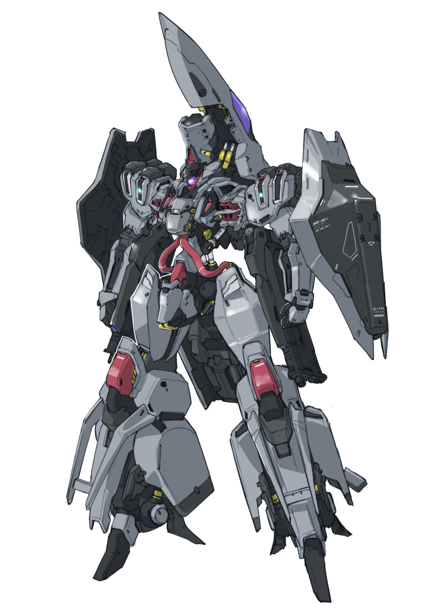 absurdres arms_at_sides beam_rifle clenched_hand commentary_request energy_gun full_body gaza-c gundam highres mecha mecha_focus mobile_suit niao_san_shi no_humans one-eyed redesign robot science_fiction shield simple_background solo standing weapon white_background zeta_gundam