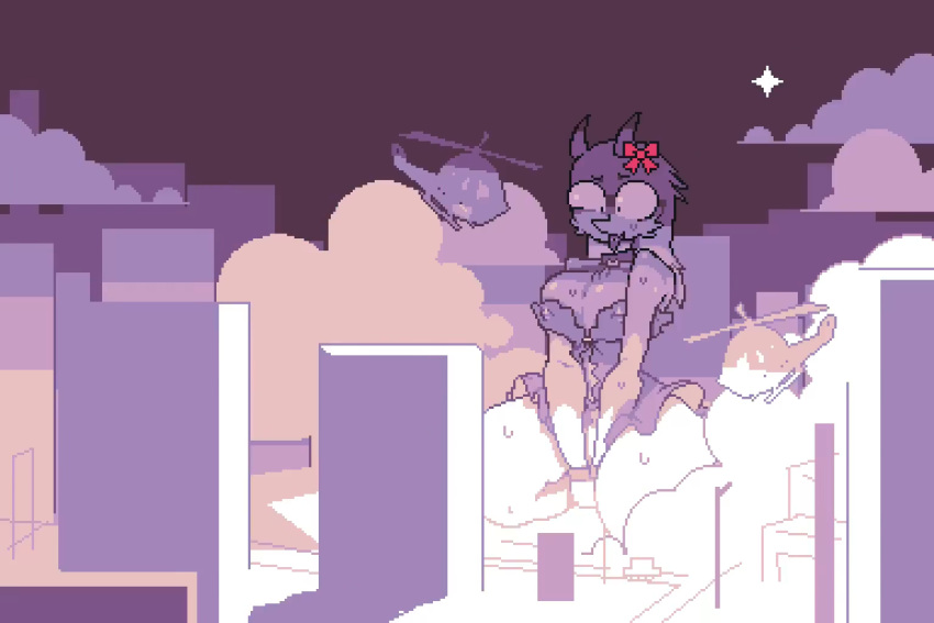aircraft boss_monster_(undertale) bottomwear bovid breasts building caprine city cleavage clothed clothing cloud embarrassed female goat helicopter macro mammal skirt solo solo_focus star thick_thighs tongue tongue_out toriel undertale_(series) unknown_artist vehicle