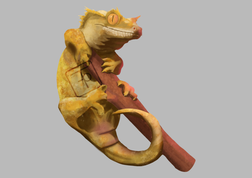 absurd_res female hi_res lizard log male metalinhun reptile scalie solo stick wood yellow_body yellow_eyes