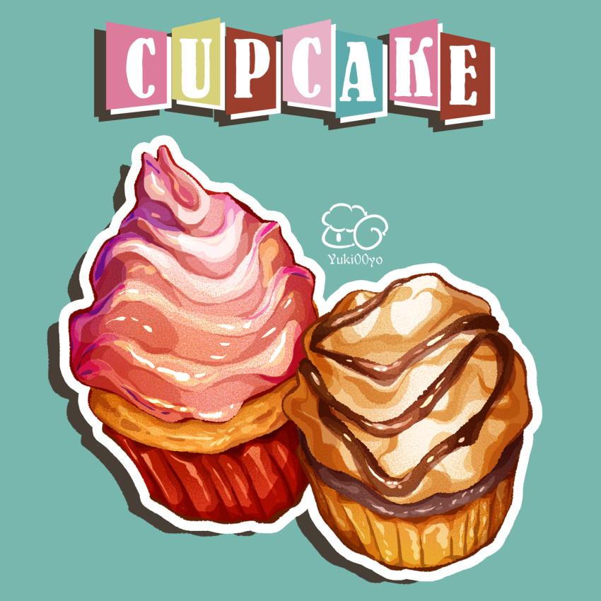 chocolate_syrup cupcake food food_focus highres no_humans original pastry still_life whipped_cream yuki00yo