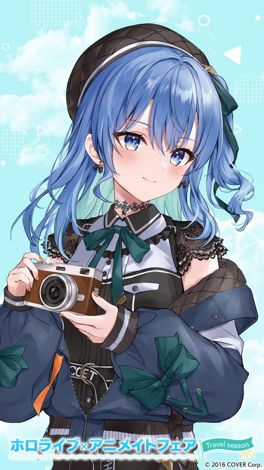 1girl bow camera highres holding holding_camera hololive hoshimachi_suisei virtual_youtuber