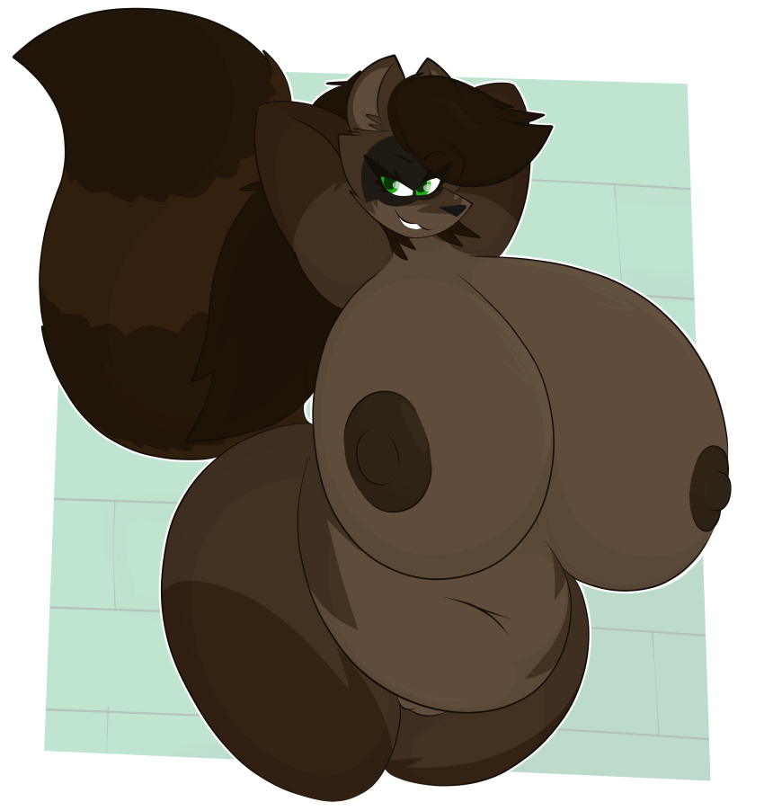 absurd_res anthro areola belly big_belly big_breasts breasts brown_areola brown_body brown_fur brown_hair brown_nipples canid canine cheek_tuft dark_areola dark_nipples facial_tuft female fluffy fluffy_tail fur genitals green_eyes hair hi_res huge_breasts hybrid mammal navel nipples nude procyonid pussy raccoon raccoon_dog raccoonuki raquel_(raccoonuki) simple_background sketch slightly_chubby slightly_chubby_female solo tail tanuki thick_thighs toony tuft white_background