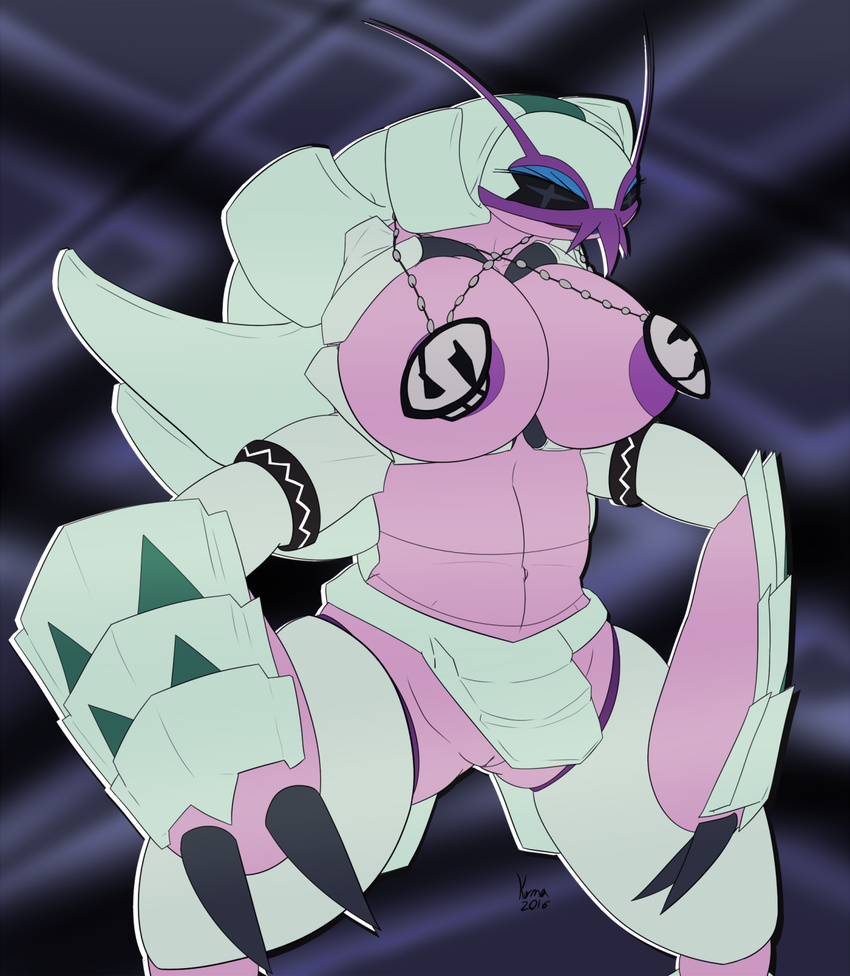 abs anthro big_breasts black_sclera breasts claws eyelashes golisopod grey_eyes huge_breasts jewelry kawmapkarma multi_arm multi_limb necklace nintendo nipples pok&eacute;mon pok&eacute;morph pussy video_games