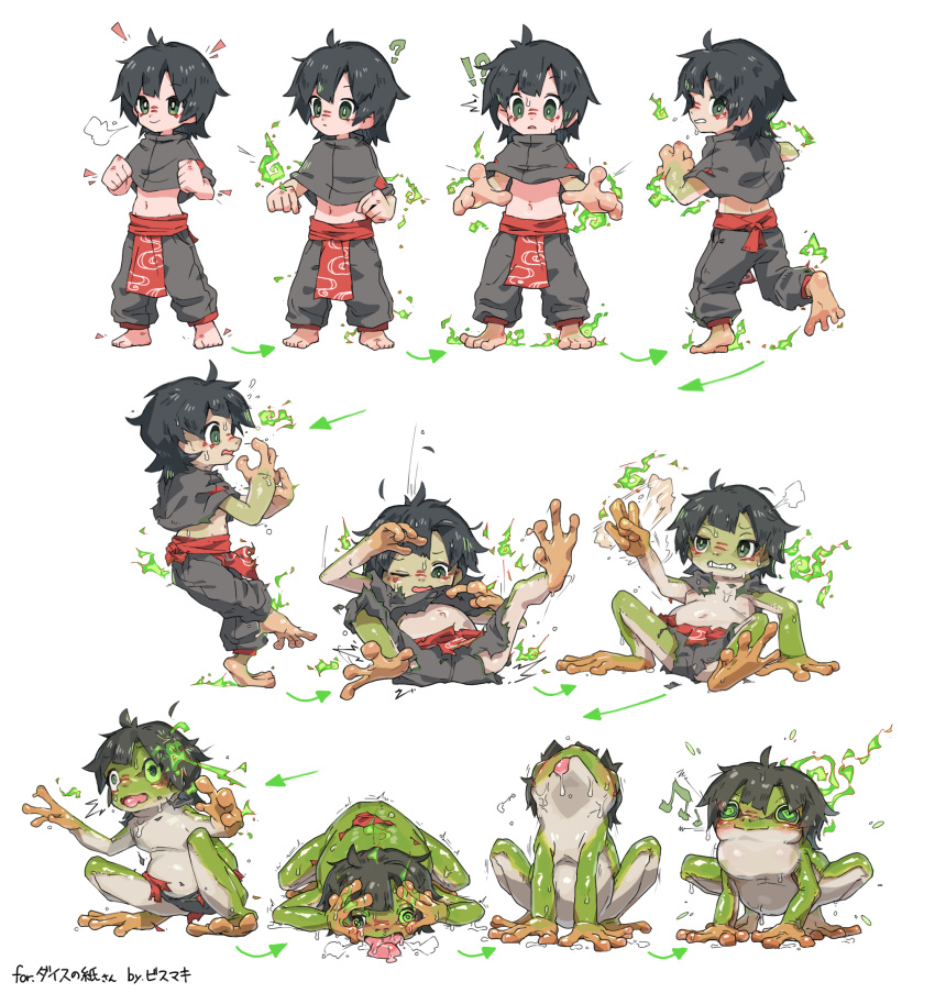 amphibian amphibian_humanoid animal_humanoid bismukky feral feral_transformation forced forced_transformation frog frog_humanoid hi_res human human_to_feral humanoid male mammal question_mark solo species_transformation transformation transformation_sequence