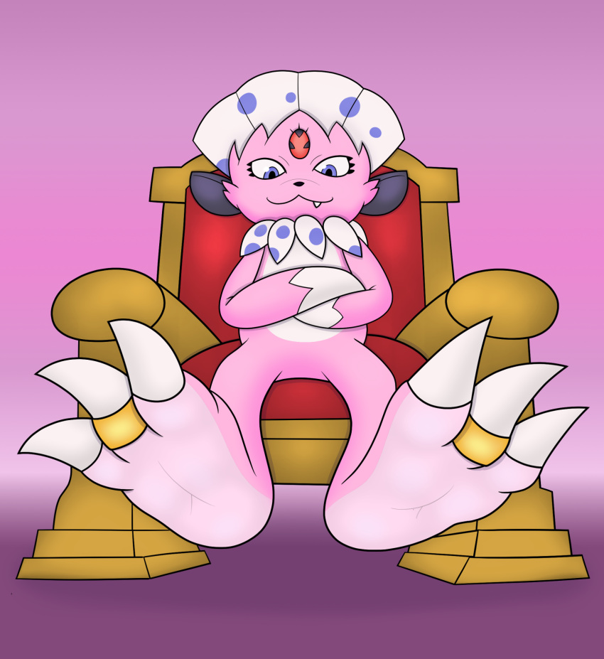 3_toes ambiguous_gender anthro barefoot chair claws digit_ring feathers feet foot_fetish foot_focus full-length_portrait fur furniture generation_4_pokemon hi_res jewelry kerolink male nintendo paws pink_body pink_fur pokemon pokemon_(species) pokemon_oc portrait purple_eyes ring simple_background soles solo throne toe_ring toes weavile xander3000