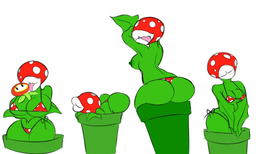 big_butt big_lips breasts butt cleavage clothed clothing datbritishmexican eyeless female fire_flower flora_fauna green_nipples green_skin licking licking_lips lips mario_bros nintendo nipples not_furry piranha_plant plant solo thick_thighs tongue tongue_out topless video_games white_lips wide_hips