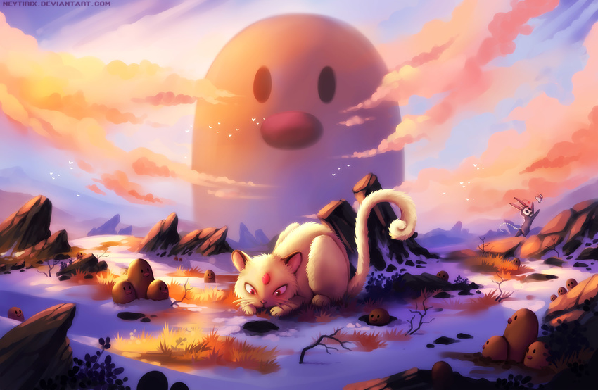 day detailed_background diglett feral grass neytirix nintendo outside persian pok&eacute;mon rock sky video_games