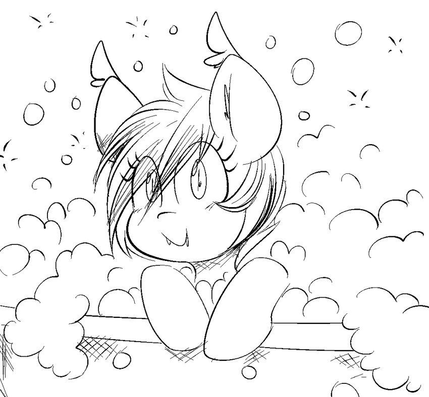 2016 bat_pony bubble bubble_bath cutie equine fan_character fangs female looking_at_viewer mammal monochrome my_little_pony nolegs_(oc) replica_(artist) slit_pupils solo