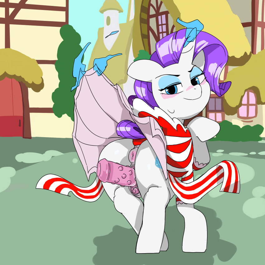 absurd_res anus baigak blush butt clothed clothing dildo dildo_in_pussy dildo_insertion eyelashes female feral friendship_is_magic genitals hair hasbro hi_res looking_at_viewer looking_back masturbation my_little_pony penetration pupils pussy rarity_(mlp) sex_toy sex_toy_in_pussy sex_toy_insertion smile thick_thighs vaginal vaginal_penetration