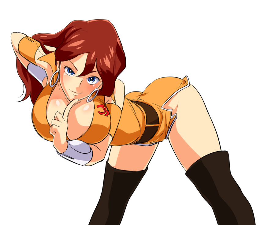 1girl 80s angel_omachi ass blue_eyes boots breasts brown_hair ginga_senpuu_braiger machiko_valencia