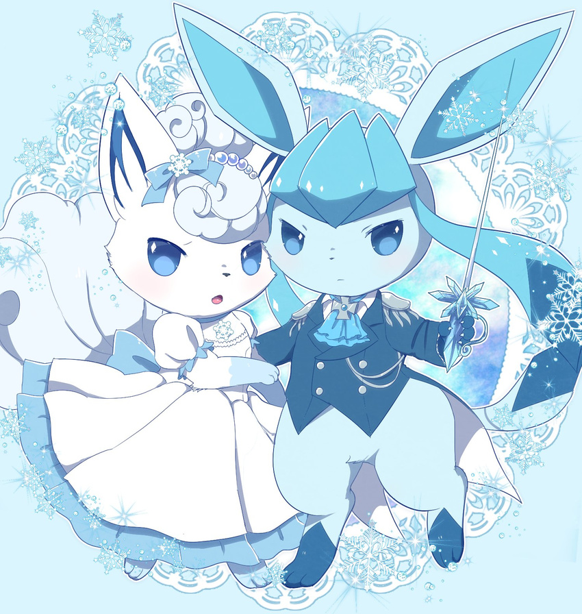 alolan_vulpix blue_eyes clothed_pokemon furry glaceon kemoribon sword