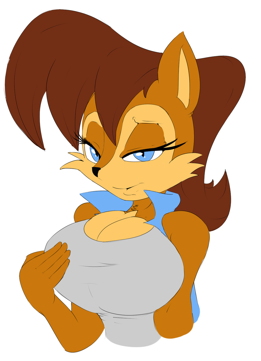 anthro big_breasts breasts chipmunk cleavage clothed clothing digitaldomain123 female huge_breasts mammal rodent sally_acorn smile solo sonic_(series)