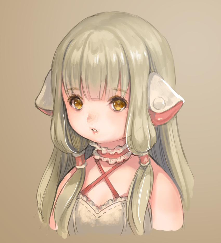 brown_eyes brown_hair chii chobits crossover final_fantasy final_fantasy_xiv highres lalafell long_hair open_mouth robot_ears solo upper_body very_long_hair yamori_(stom)