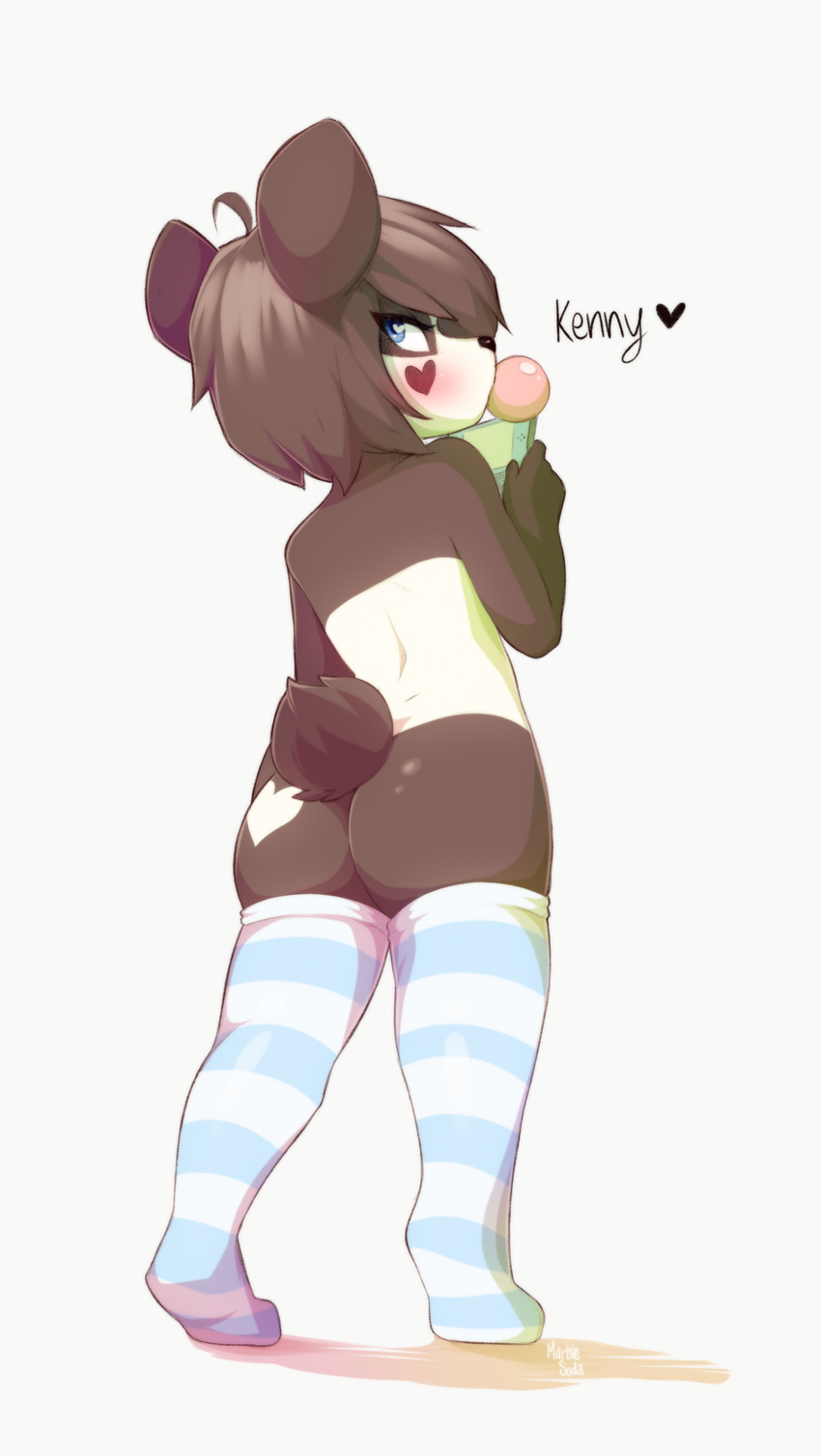 3ds bear blue_eyes blush bubble_gum butt clothing derpah kenny_(ken_ashcorp) legwear mammal nintendo panda stockings video_games