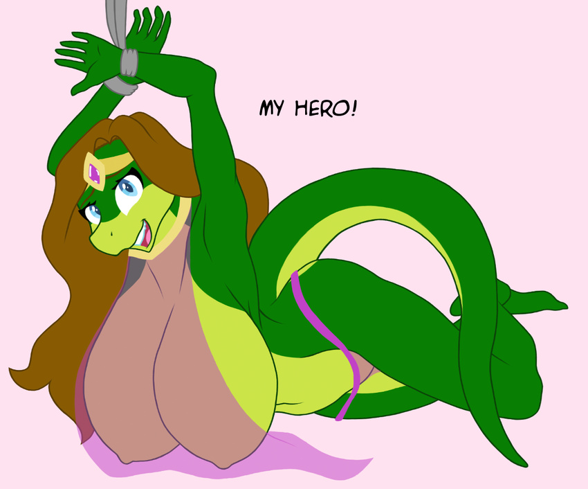 anthro big_breasts blue_eyes breasts brown_hair female hair huge_breasts lizard princess reptile royalty samantha_brooks sarcolopter scalie simple_background solo