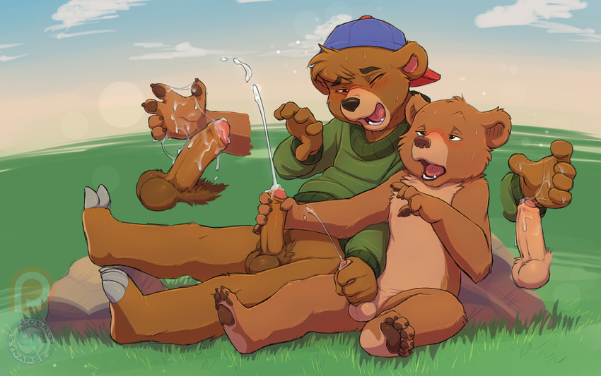 anthro balls bear cobaltsynapse cub cum cumshot disney ejaculation handjob humanoid_penis kit_cloudkicker little_bear little_bear_(character) male male/male mammal orgasm penis sex talespin young