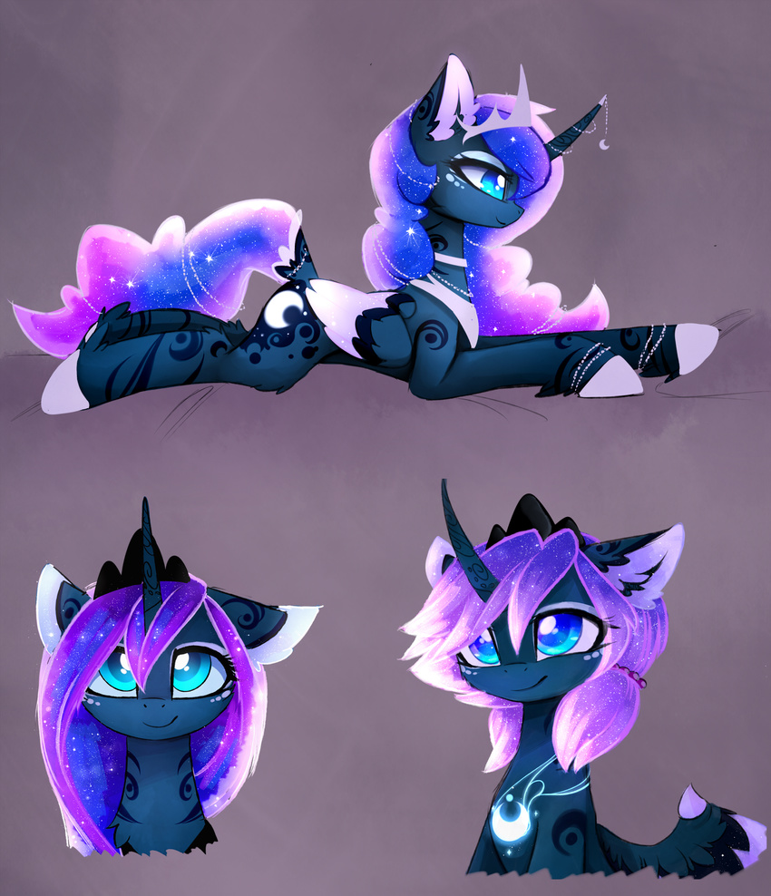 cosmic_hair cutie_mark equine eyelashes feathered_wings feathers female feral friendship_is_magic hooves horn lying magnaluna mammal my_little_pony princess_luna_(mlp) simple_background smile winged_unicorn wings