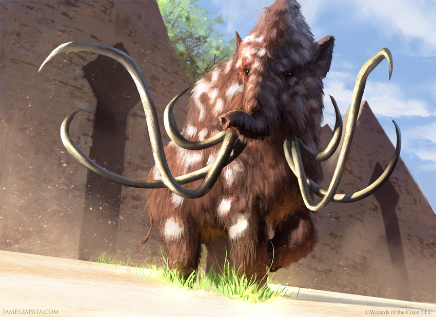 desert dutch_angle feral front_view james_zapata magic_the_gathering mammoth official_art quadruped solo trunk tusks walking