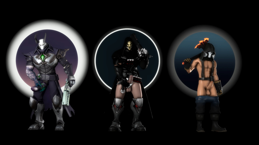 3d_(artwork) abstract_background androxus black_background clothing digital_media_(artwork) erection human humanoid male mammal mask masturbation mrflaptastic not_furry overwatch penis pyro_(team_fortress_2) reaper_(overwatch) simple_background source_filmmaker team_fortress_2 valve video_games weapon