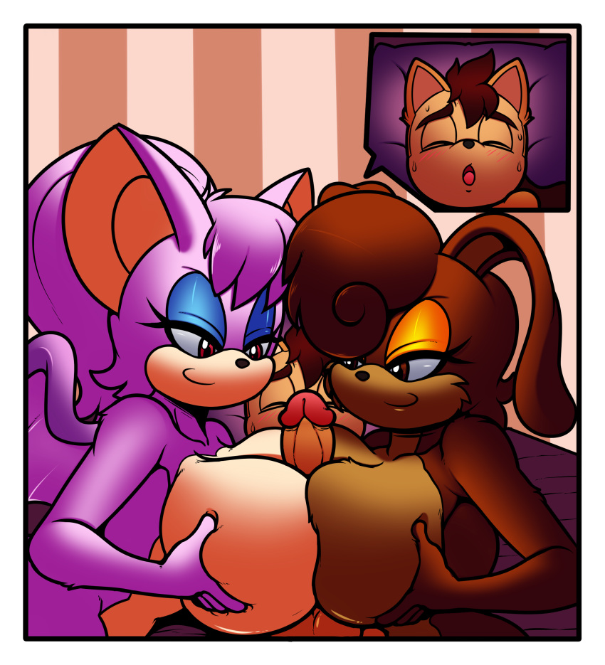 age_difference balls bat bed bessi_the_bat big_breasts breasts brown_fur canine dreamcastzx1 fan_character female fox fur group group_sex huge_breasts male mammal older_female phyla pillow purple_fur rabbit sex sonic_(series) threesome titfuck xavier_jascoe younger_male