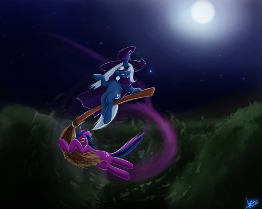 cutie_mark duo equine female feral friendship_is_magic horn mammal my_little_pony night outside rublegun sky smile star starry_sky trixie_(mlp) twilight_sparkle_(mlp) unicorn