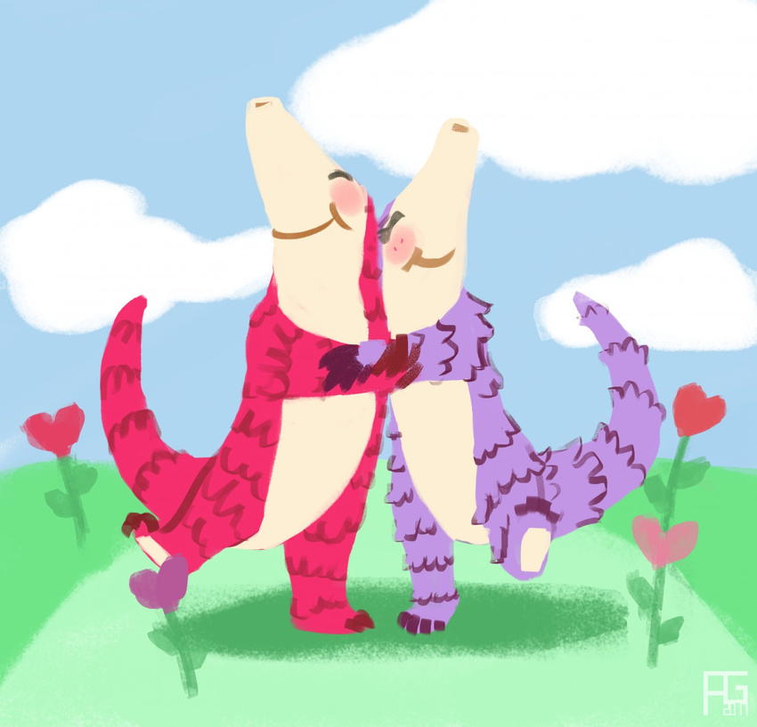 &lt;3 duo flower google google_doodle holidays hug mammal onde.pingvin outside pangolin pangolin_love plant valentine's_day