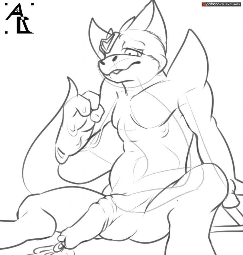 after_orgasm alexclimax anthro anthrofied ball cum cum_string digimon dorumon fan_character greyscale guide_lines half-closed_eyes line_art monochrome nude pecs penis signature sitting solo spread_legs spreading