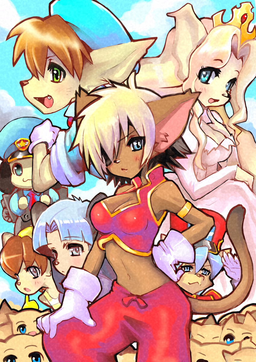 2boys 4girls alicia_priss artist_request blonde_hair character_request eye_patch furry multiple_boys multiple_girls short_hair tail_concerto