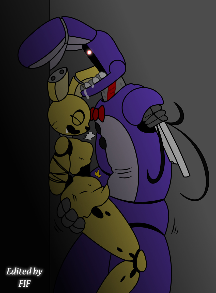 abdominal_bulge against_wall animatronic anthro bdsm blush bow_tie breasts breath butt butt_grab button_(fastener) crossgender duo female fif five_nights_at_freddy's five_nights_at_freddy's_2 five_nights_at_freddy's_3 grey_background hand_on_butt lagomorph machine male male/female mammal mizumew open_mouth penetration rabbit red_eyes restrained robot saliva sex simple_background springtrap_(fnaf) vaginal vaginal_penetration video_games withered_bonnie_(fnaf)