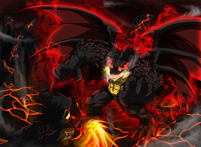 2011 abs dragon fight fire glowing glowing_eyes human inner_fight male mammal muscular pecs red_eyes rujiru_ryuuoujin scalie tongue wargreymon43