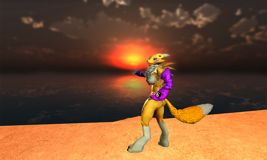 3d_(artwork) anthro beach big_breasts breasts butt canine digimon digital_media_(artwork) female flower fox garry's_mod garrysmod invalid_tag looking_at_viewer lordzbacon mammal plant renamon seaside sun sunny sunset