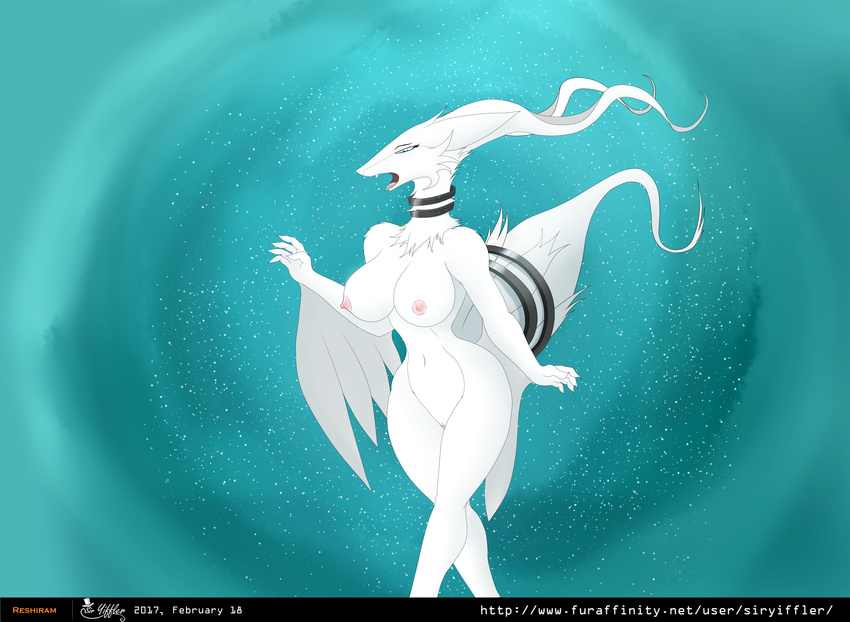 anthro anthrofied big_breasts breasts collar digital_media_(artwork) dragon female fur hi_res invalid_color legendary_pok&eacute;mon nintendo nude open_mouth pok&eacute;mon pussy reptile reshiram scalie slim solo standing thick_thighs video_games voluptuous wavy wide_hips wings yiffler