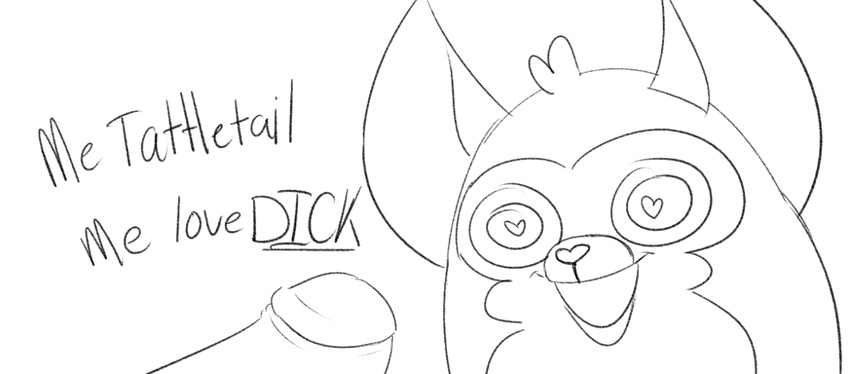 &lt;3 &lt;3_eyes 2017 black_and_white dialogue english_text mammal monochrome open_mouth penis simple_background sketch tattletail tattletail_(character) tattletail_(species) text unnecessaryfansmut what white_background