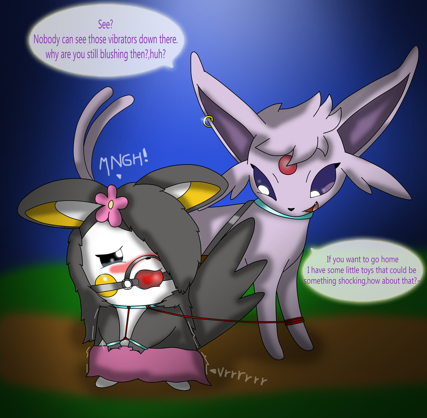 bdsm blush bondage bound clover_zidespeon eeveelution emolga espeon nintendo pok&eacute;mon sex_toy soupcanz vibrator video_games zoey_the_emolga