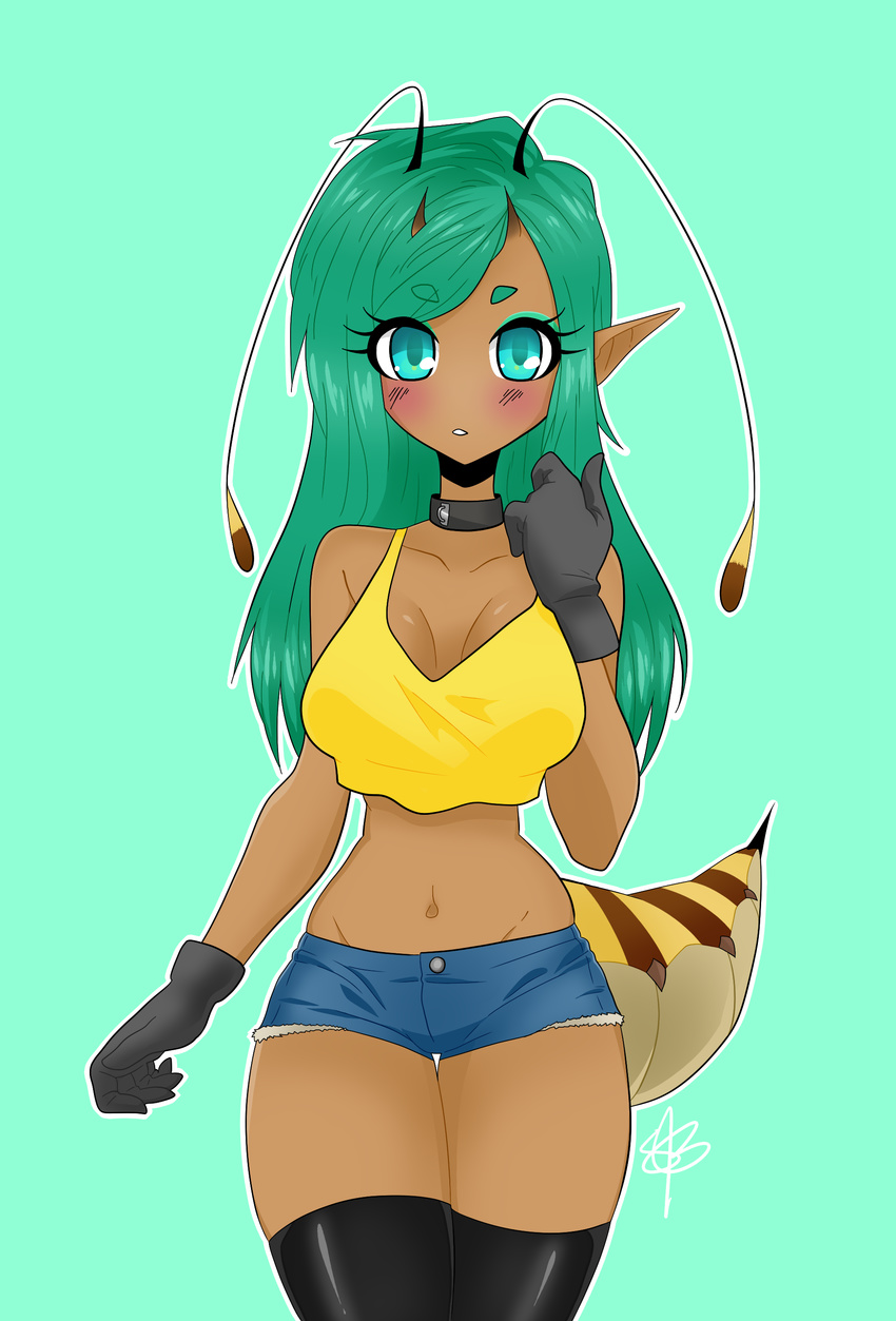 antennae arthropod bee cute hornet humanoid insect invalid_color invalid_color_(tan) koemi monster_girl_(genre) not_furry sheepish stinger tanned voluptuous wasp