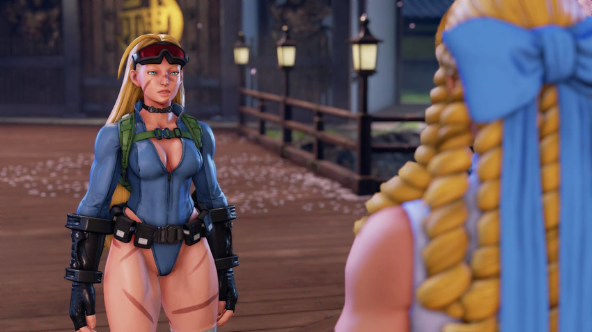 2girls alternate_costume cammy_white kanzuki_karin leotard multiple_girls muscle street_fighter street_fighter_v thick_thighs