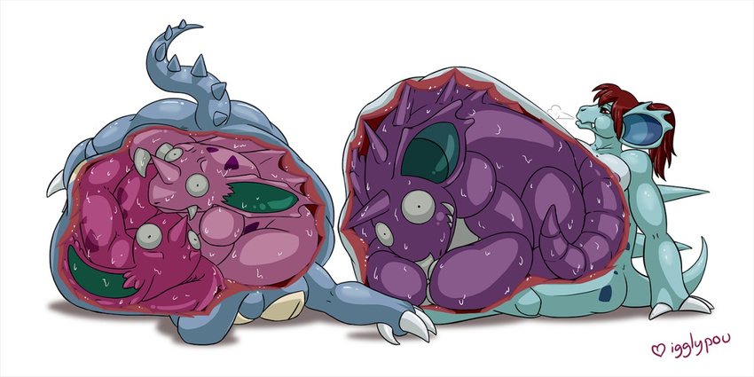 belly big_belly female igglypou internal nidoking nidoqueen nidoran nidorina nidorino nintendo pok&eacute;mon post_vore sweat video_games vore