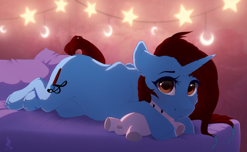 brown_eyes cutie_mark equine eyelashes fan_character female feral fur hair hooves horn lying mammal my_little_pony nude red_hair silentwulv solo unicorn white_fur