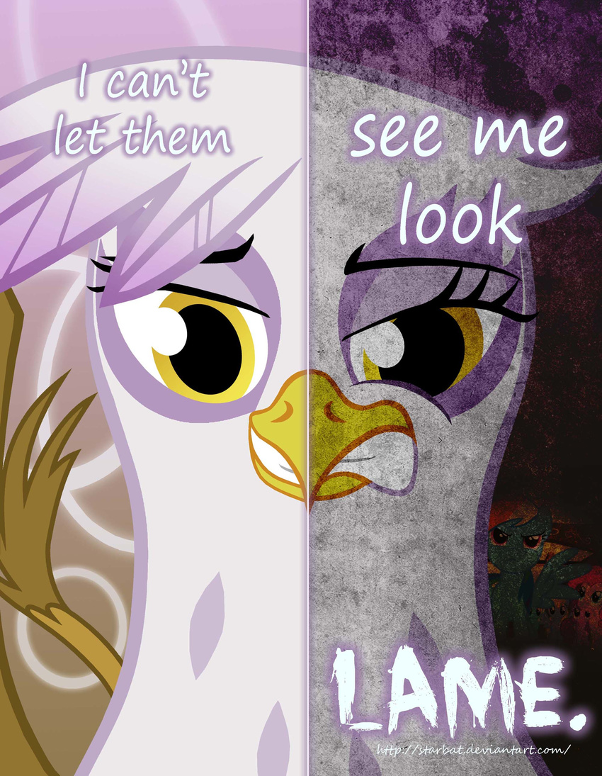 2017 avian friendship_is_magic frown gilda_(mlp) gryphon mammal my_little_pony portrait rainbow_dash_(mlp) smile solo starbat wings yellow_eyes