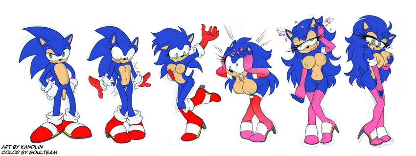 anthro arm-length_gloves armpits big_breasts bimbofication boots breast_expansion breasts clothing color_edit colored crossgender edit eyelashes footwear gloves hedgehog high_heels kandlin mammal penis shoes simple_background sonic_(series) sonic_the_hedgehog soulteam transformation white_background