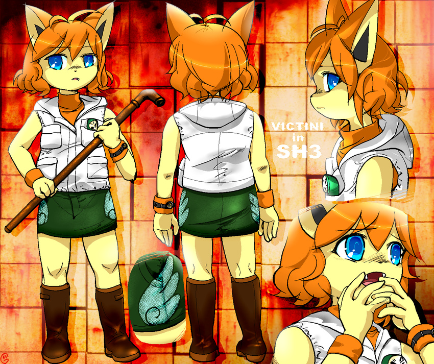 2013 anthro blue_eyes boots clothed clothing female footwear g-sun hair legendary_pok&eacute;mon mammal nintendo plumbing pok&eacute;mon silent_hill surprise victini video_games wristband