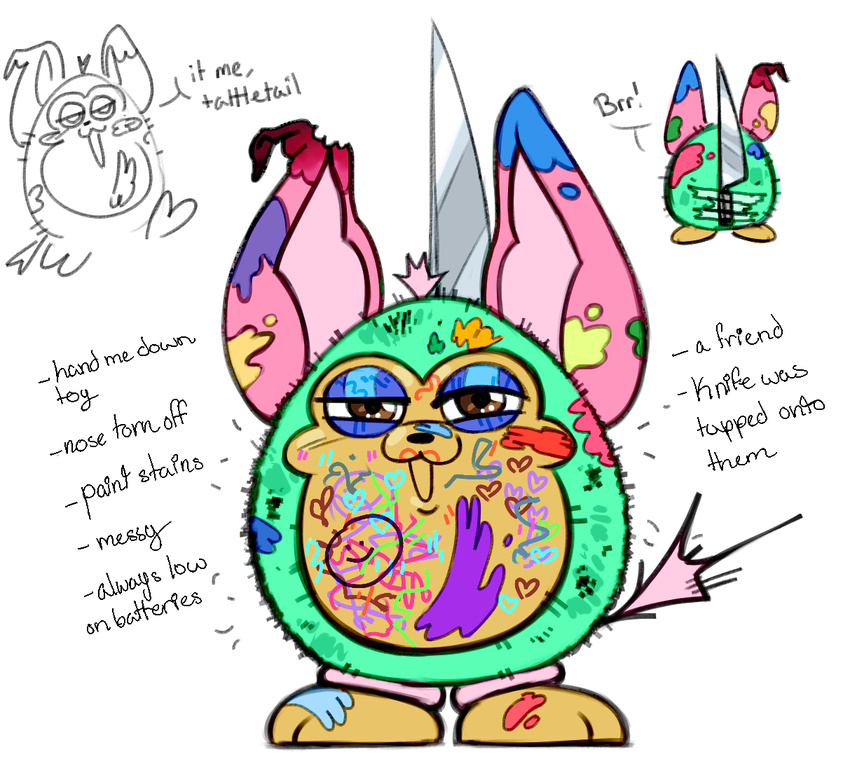 brown_eyes crayon fur green_fur knife nostalgia protectkirby stain tattletail tattletail_(character) tattletail_(species)